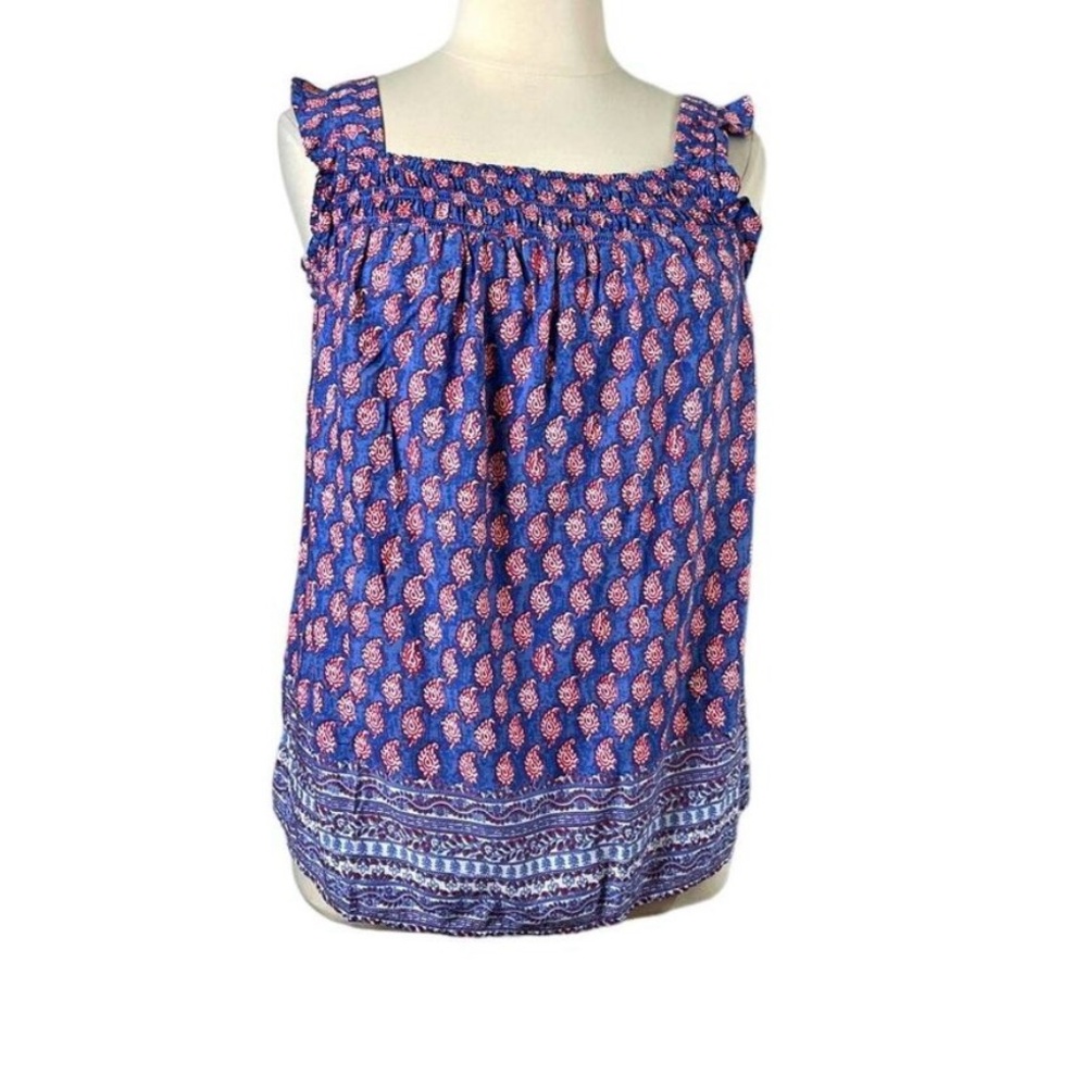 Boho sleeveless summer - resort blouse, floral top excellent condition large